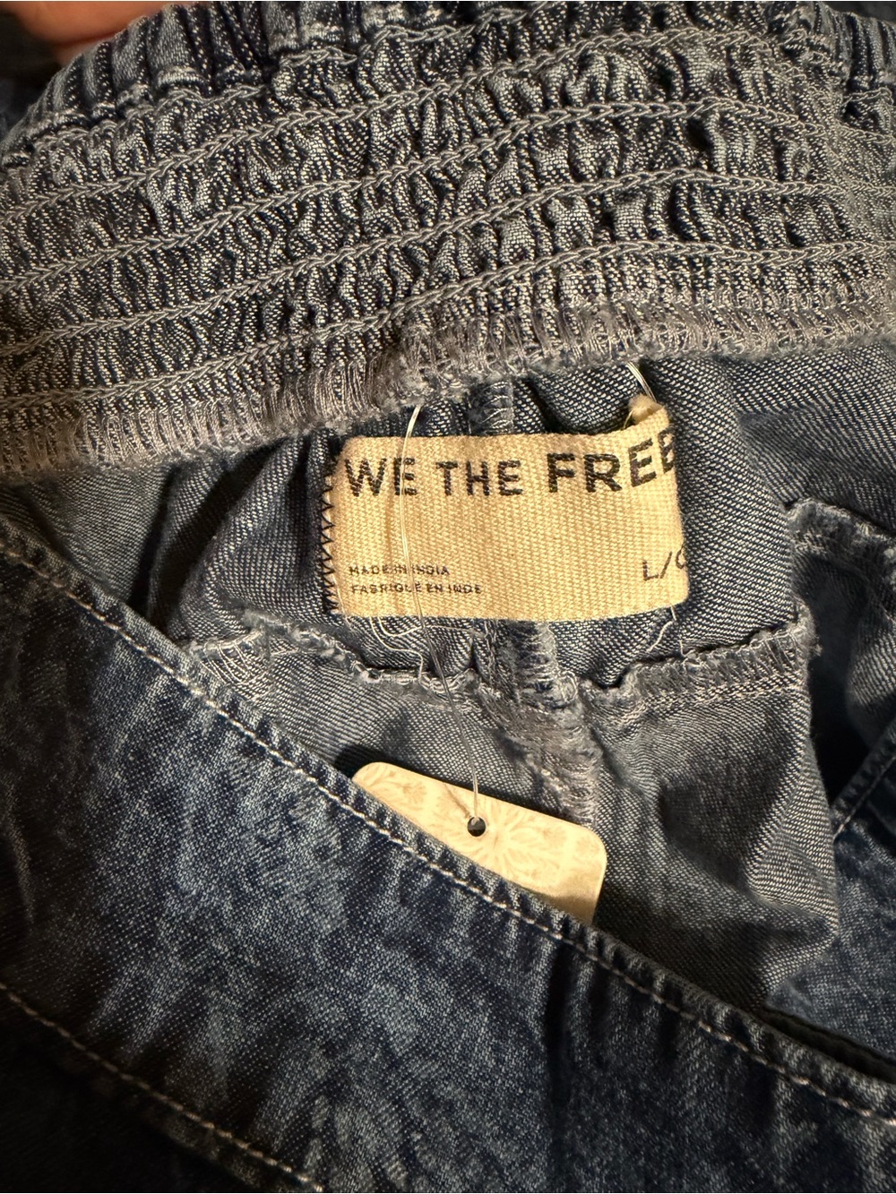 We The Free Cream Sheer Ruffle Blouse with Blue Patterned Flared Jeans - Picture 3 of 6